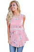 Pink Floral Pompom Lace Trim Flowy Tank Top